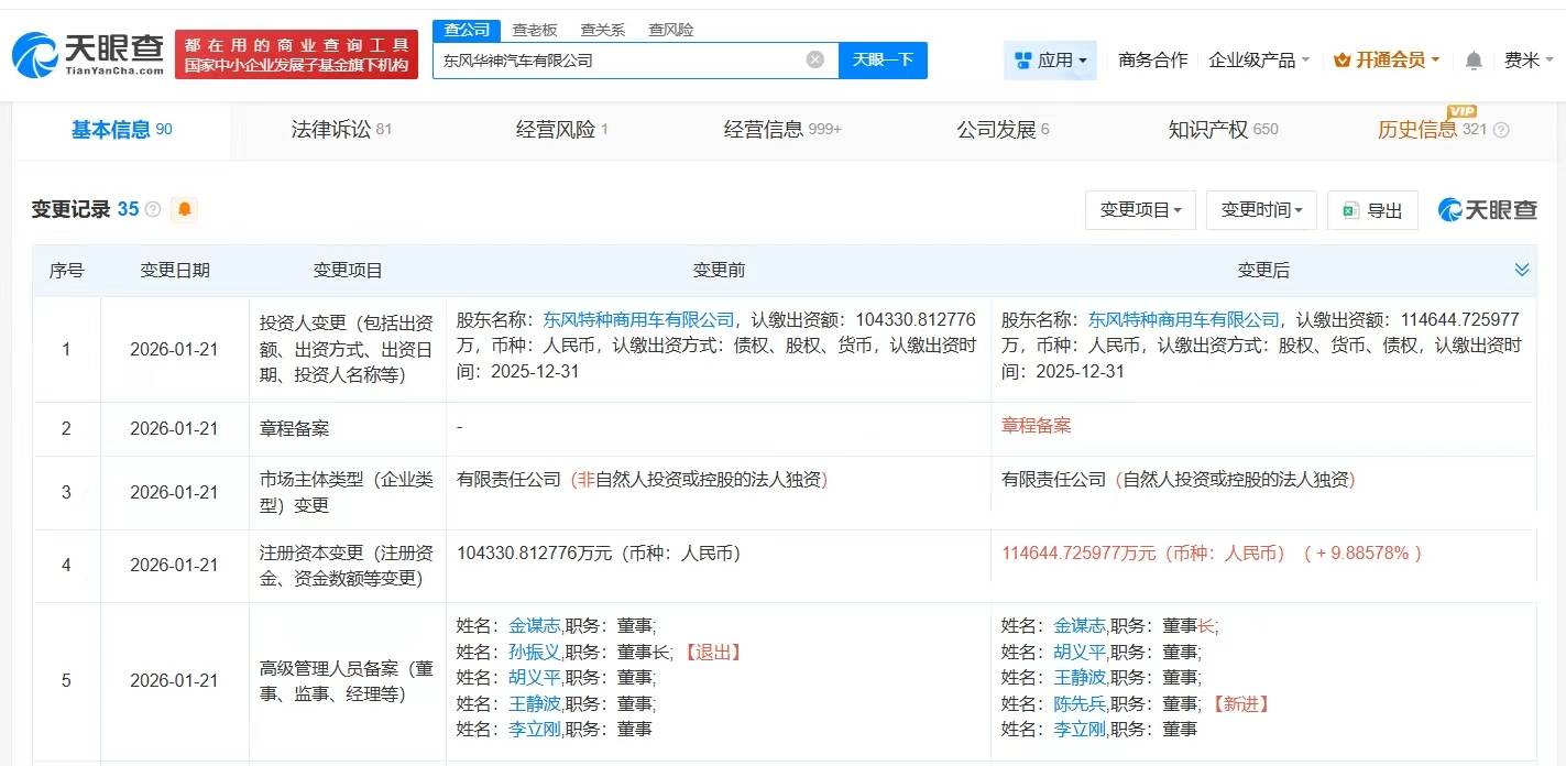 東風華神汽車公司增資至11.5億