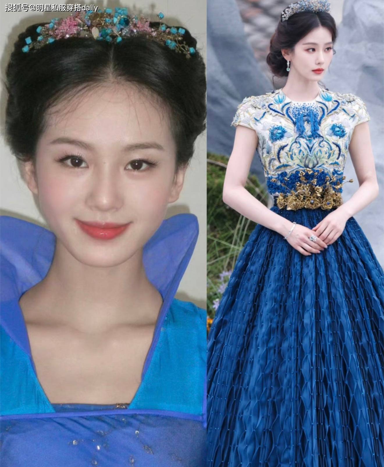 原創這個劉詩詩美暈了！穿藍金刺繡裙夢迴“龍葵”，和郭曉婷同框好甜