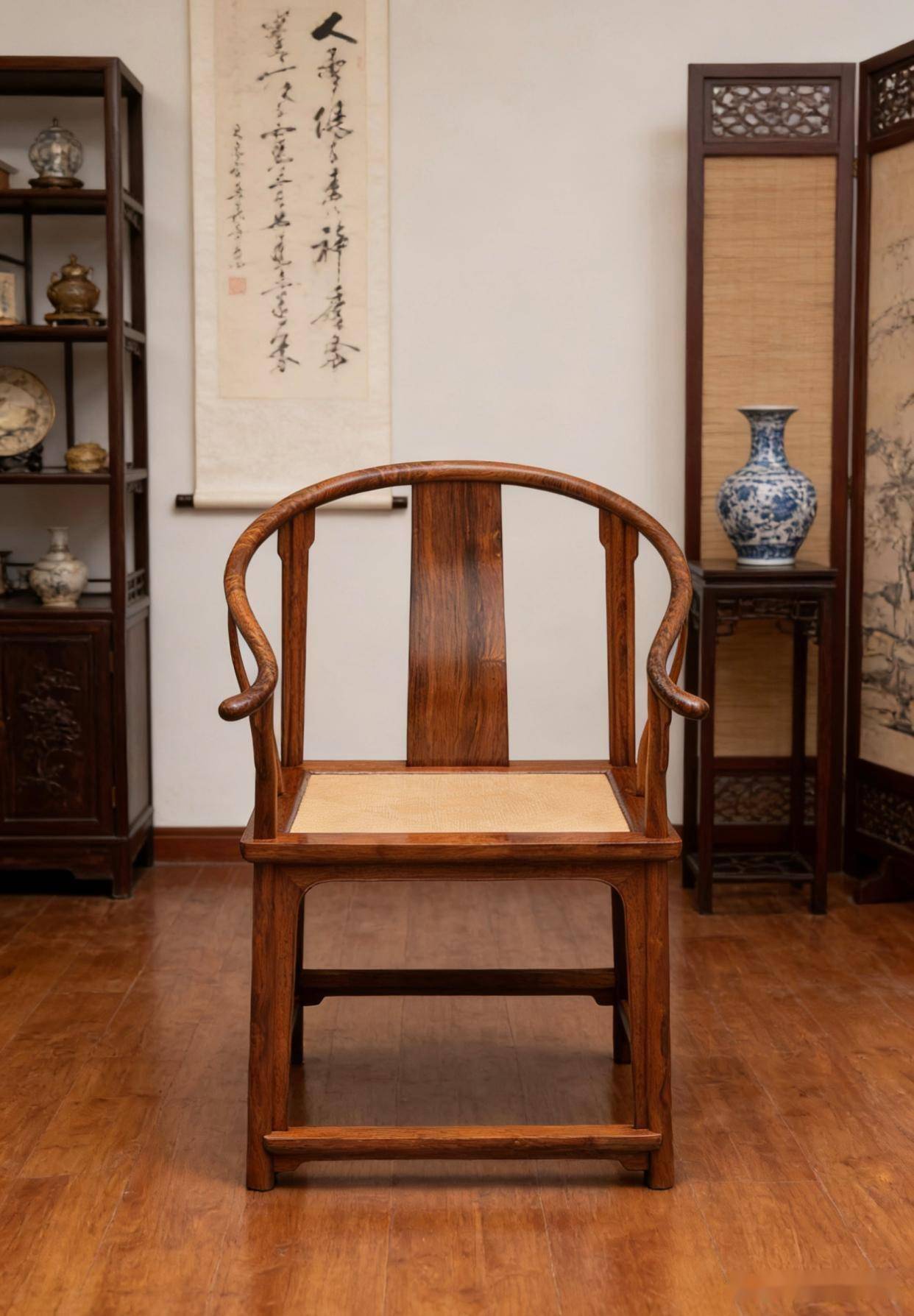 天圓地方，收藏級黃花梨，藤面圈椅